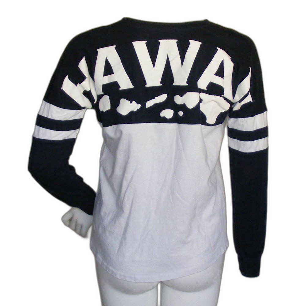 EXIST Hawaiian Tshirt, S, Navy Blue/White, Big Back Print, 2 sided, Long sleeves